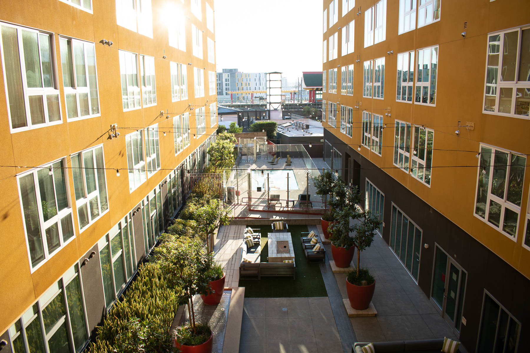 Retail space - pathway with planters and seating